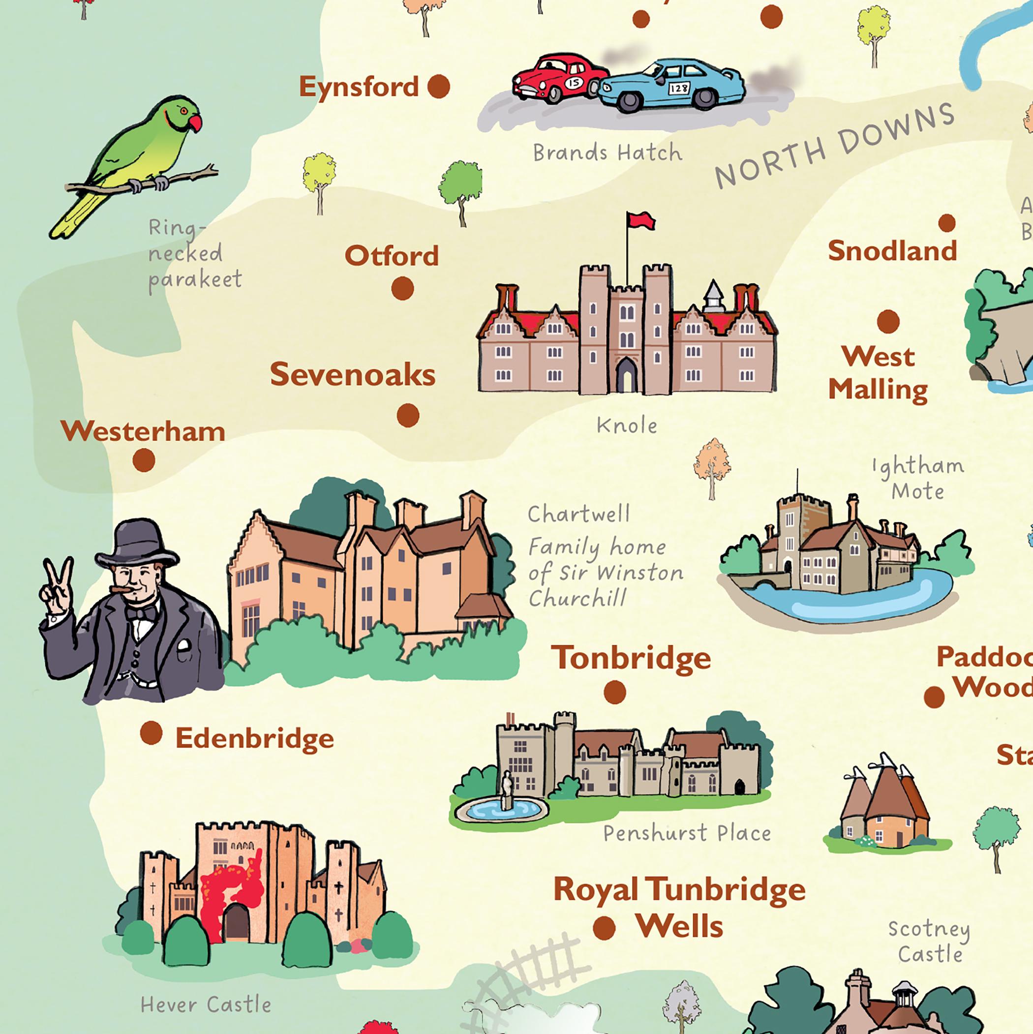 Kent Illustrated Map Print, UK Travel Poster, Housewarming Gift - Etsy UK