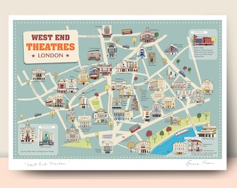West End Theatres Map Poster: London Illustrated Art Print