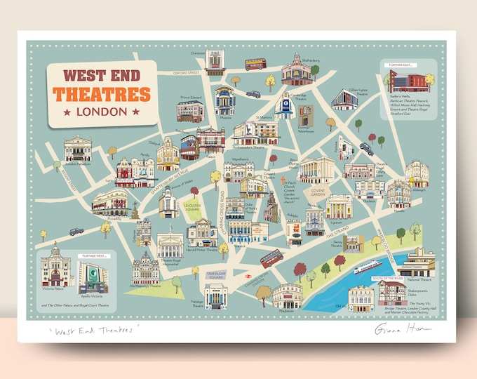 West End Theatres Map Poster: London Illustrated Art Print