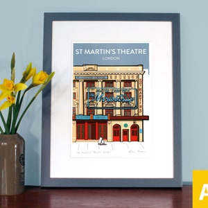 The Mousetrap, St Martin's Theatre London: Hand Signed Art Print or Poster, with Blue Sky theatre art print A4