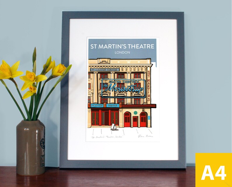 The Mousetrap, St Martin's Theatre London: Hand Signed Art Print or Poster, with Blue Sky theatre art print A4