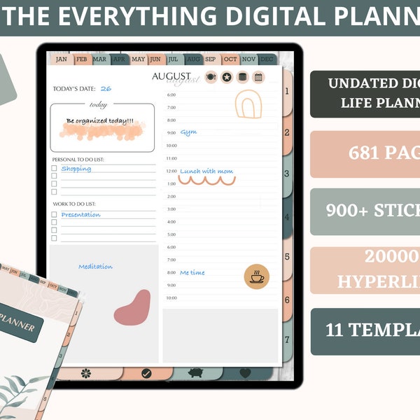 Digital Planner 2022 2023, GoodNotes Boho Planner, Undated Digital Planner, iPad Planner, Daily Planner, Notability Planner, Digital Sticker