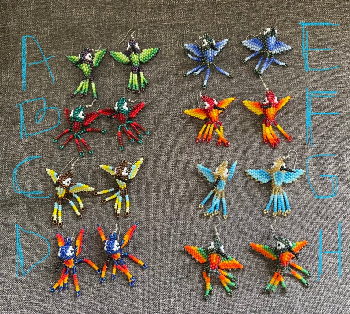 Hummingbird earrings seed bead earrings aretes de colibri Etsy