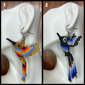 Beaded hummingbird earrings, beaded earrings, beaded earrings, aretes de colibri, aretes colibrí tejidos en mostacillas