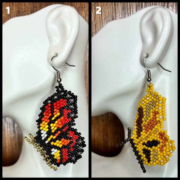 Beaded Butterfly Earrings, Butterfly Earrings, Aretes Mariposa en Mostacilla, Aretes Mariposa, aretes Mariposa en chaquira