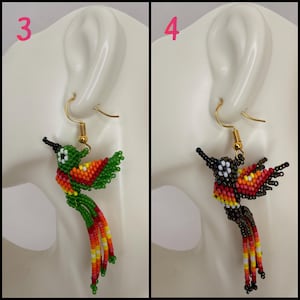 Beaded Hummingbird Earrings, Colorful Seed Bead Dangles, Unique Animal Jewelry