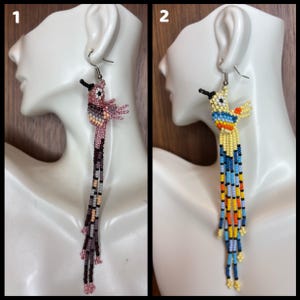 Beaded hummingbird earrings, beaded earrings, beaded earrings, aretes de colibri, aretes colibrí tejidos en mostacillas