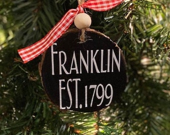 Franklin EST. 1799 Wood Slice Christmas ornament