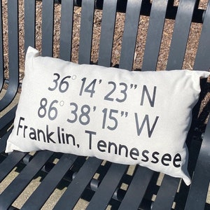 GPS Location Cooordinates Pillow Franklin, Tennessee or your City and State image 1