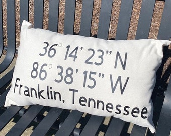 GPS Location Cooordinates Pillow Franklin, Tennessee or your City and State