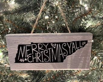 Tennessee Merry Christmas Y'all Wooden ornament, Tennessee Ornament, Tennessee gift, handmade ornament, Christmas ornament gift