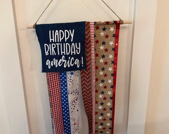 American Flag Rag Banner; Rustic Patriotic Decor; America 250; Happy Birthday America; USA, Independence Day