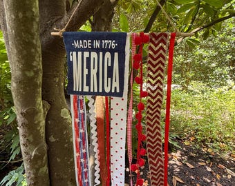 USA American Flag Decorative Ribbon Rag Flag “Made in 1776 ‘Merica”, Independence Day, America 250