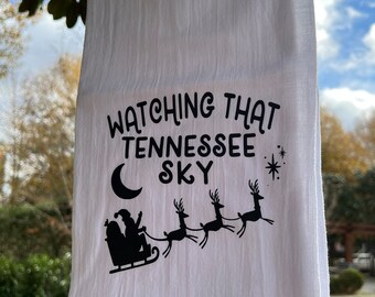 Tennessee Christmas Tea Towel, Santa Reindeer Farmhouse Decor