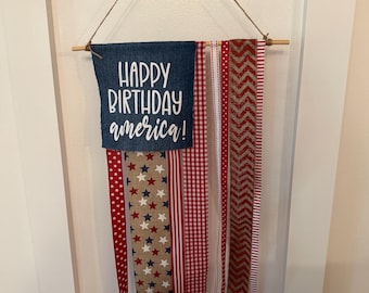 American Flag Rag Banner; Rustic Patriotic Decor; America 250; Happy Birthday America; USA, Independence Day