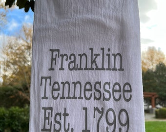 Franklin Tennessee Tea Towel, Gray Vinyl Lettering, Tennessee Gift