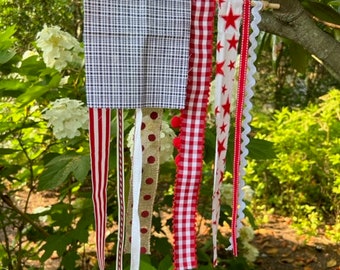 American Flag USA Decorative Ribbon Rag Farmhouse Flag banner; 4th of July, Independence Day, America 250