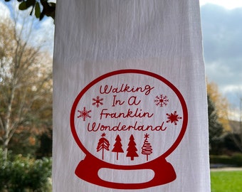 Franklin Tennessee Christmas Tea Towel, Snow Globe Design