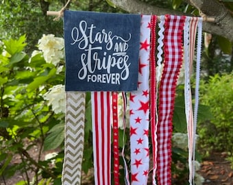 American Flag Ribbon Banner: Rustic Patriotic Decor; Stars and Stripes, Independence Day, America 250