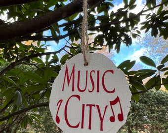 Nashville Music City Wood Slice Christmas Ornament, Farmhouse Decor