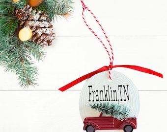 Franklin, Tennessee Christmas Ornament, Red Truck, Personalized City Ornament