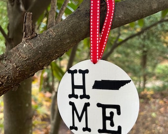 HOME Tennessee Wood Christmas Ornament, State Shape, Housewarming Gift