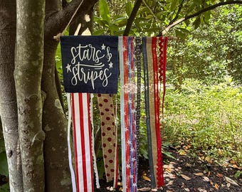 American Flag Ribbon Banner: Farmhouse Style, Stars & Stripes, Independence Day, America 250
