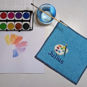 Mallappen/ Pinseltuch blau - mit Wunschname personalisierbar