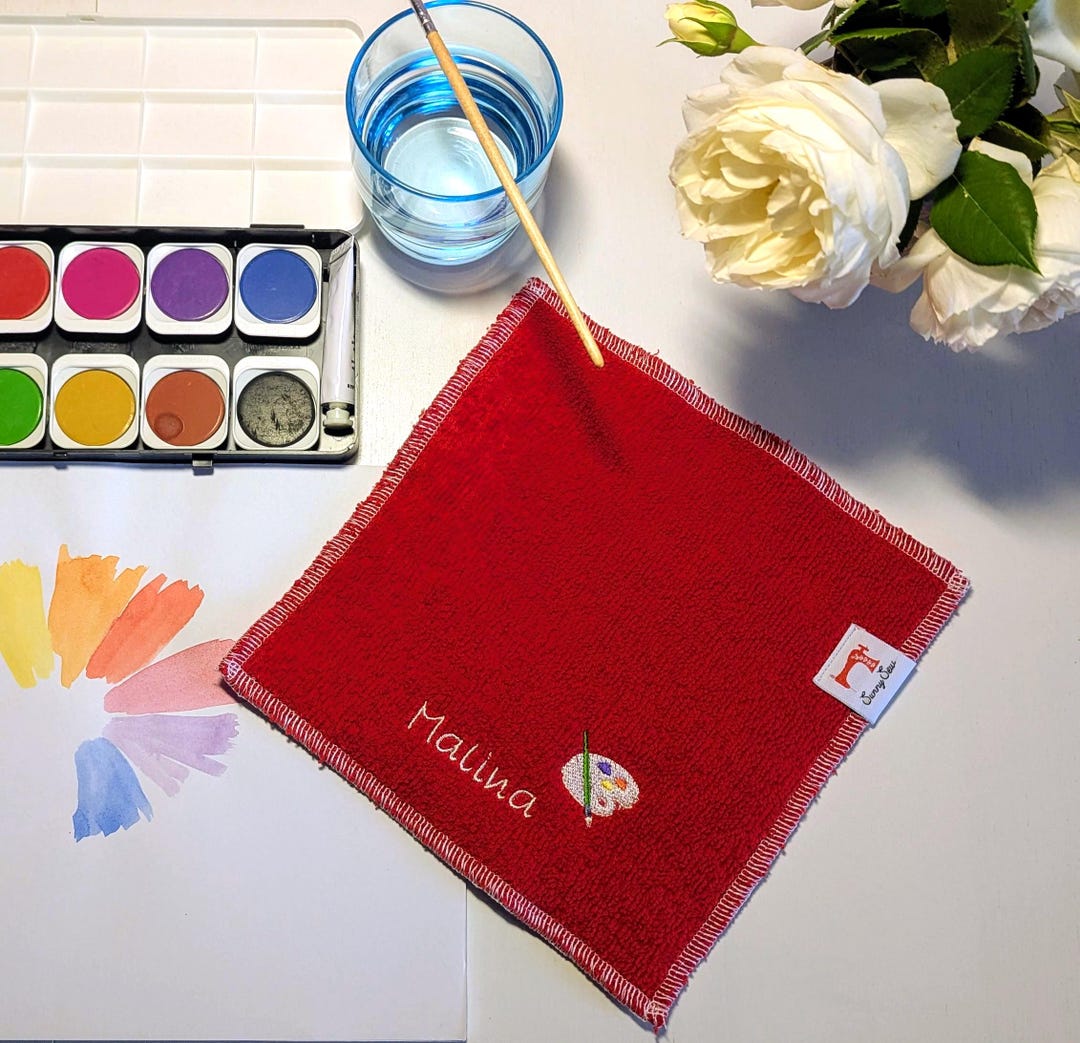 Watercolor Rag Red Painting Rag/brush Cloth - Personalized With Name - Etsy