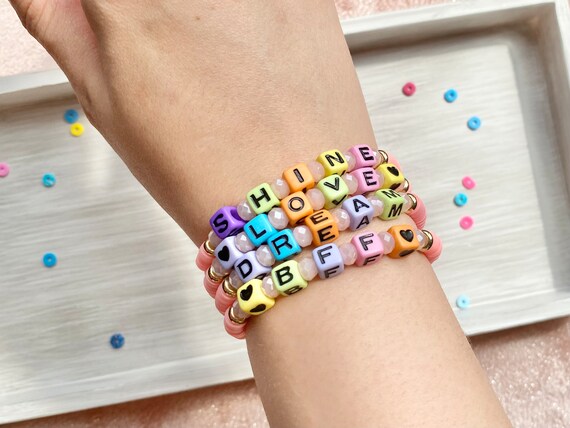 Custom Name Bracelets Bead Bracelets Letter Bracelet Initial Bracelets Toddler Bracelet Trendy Bracelets Back to School Word Bracelet Etsy