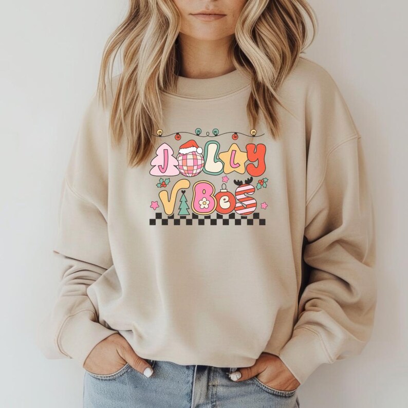Christmas Jolly Vibes Sweatshirt, Retro Holiday Sweater, Festive Winter