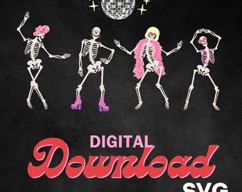Groovy Disco Skeletons SVG: Retro Halloween Party (Digital Download)