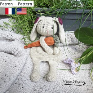 Snuggler bunny crochet, French and English snuggler bunny pattern, safe bunny toy tutorial, comfortable bunny pdf, pdf pattern only