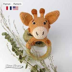 Crochet giraffe rattle pattern, French/English pdf pattern, giraffe amigurumi, baby toy, baby shower crochet giraffe, easy pattern giraffe