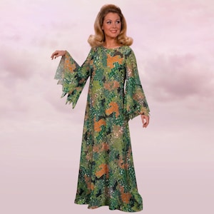 bell sleeve dress 70s style maxi 1970s Cotton Gauze & Crochet Wide Sleeve Maxi Dress