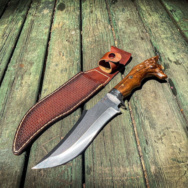 Handmade Hunting Knife, Wolf Head Hunting Knive, Bushcraft Knife, Messer, Camping Knife, Bowie Knife, Survival Gear, Camping Gear