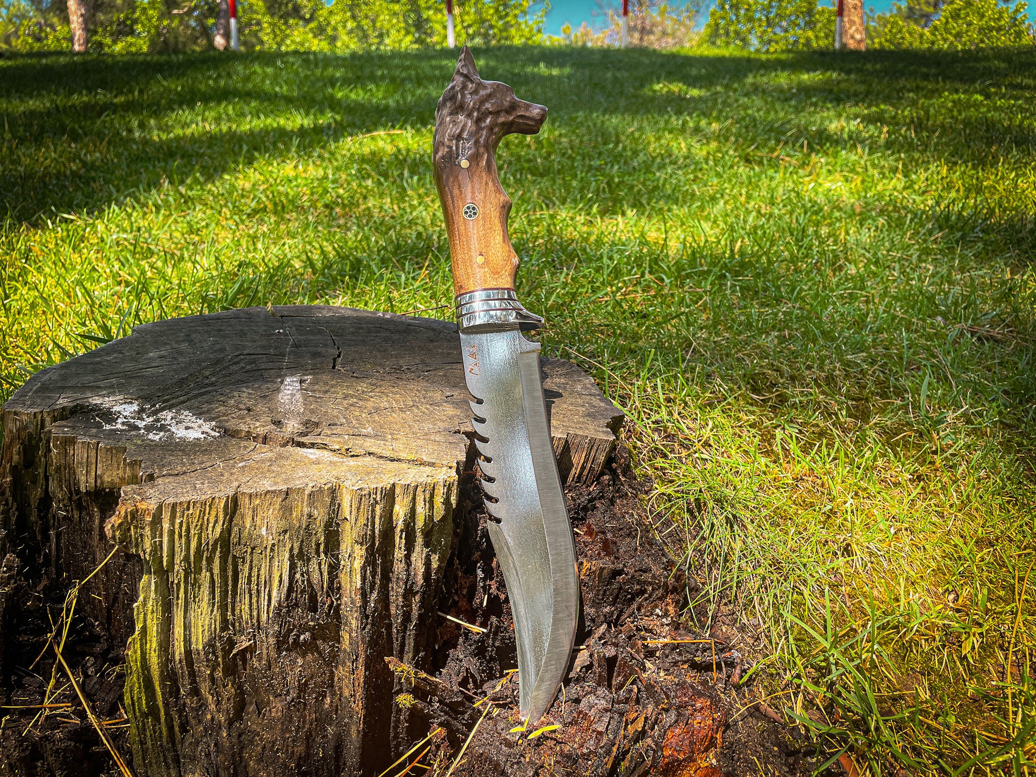 Bushcraft Knife 4mm 4116 Stainless Steel With Wolf Head Etsy Australia