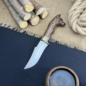 Handmade Hunting Knife, Wolf Head Hunting Knive, Bushcraft Knife, Messer, Camping Knife, Bowie Knife, Survival Gear, Camping Gear