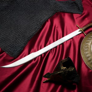 Drop Grip Patterned Balchak Süleyman Şah Sword, Yatagan Sword, Gifts For Him, Stainless Steel Sword,Sword with Box,Engraved Sword