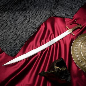 Drop Handle Patterned Balçak Fatih Sword, Yatagan Sword, Gifts For Him, Stainless Steel Sword,Sword with Box,Engraved Sword