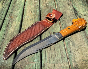 Handmade Hunting Knife, Lion Head Hunting Knive, Bushcraft Knife, Messer, Camping Knife, Bowie Knife, Survival Gear, Camping Gear