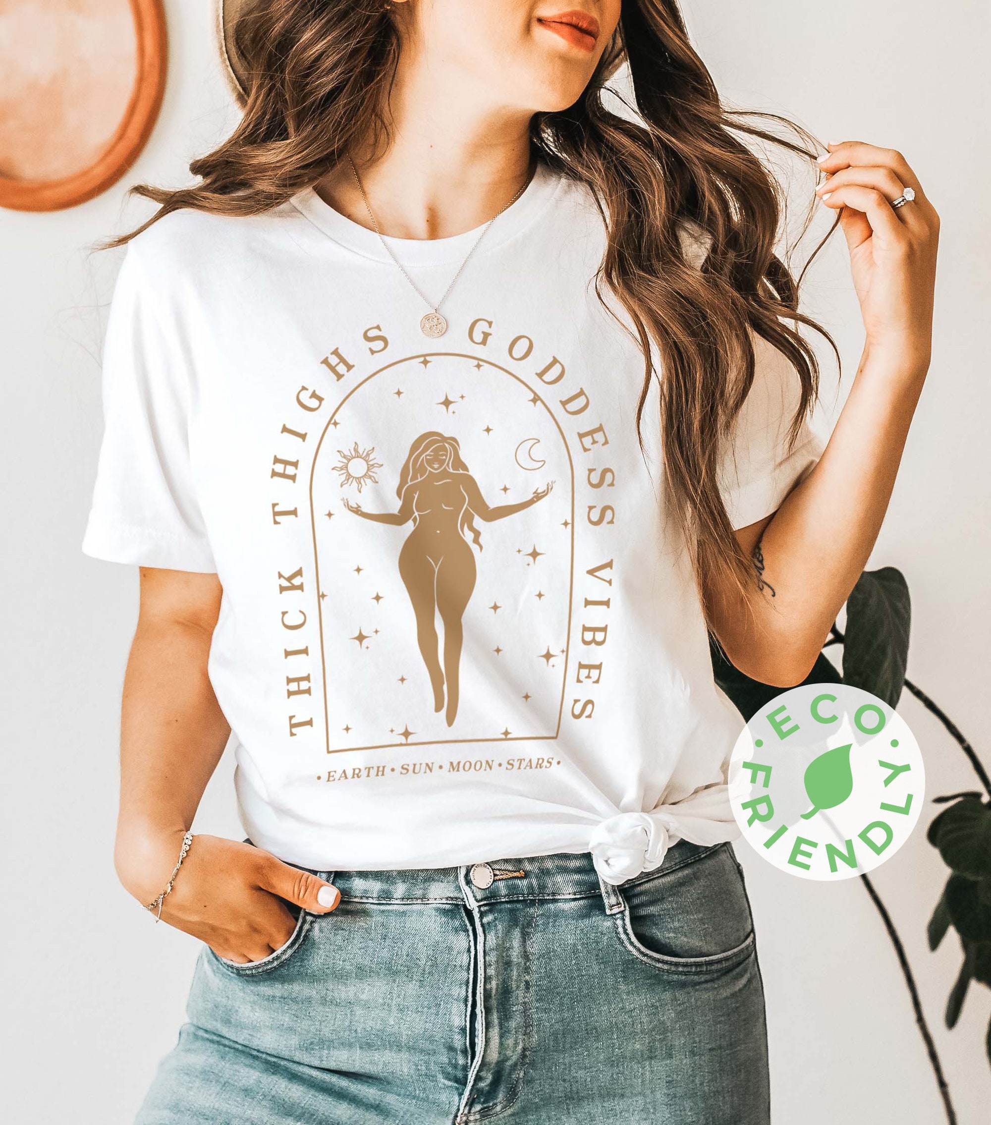 Discover Thick Thighs Goddess Vibes Moon Child Shirt Witchy Gifts Witchy Aesthetic Clothing Mystical Shirt