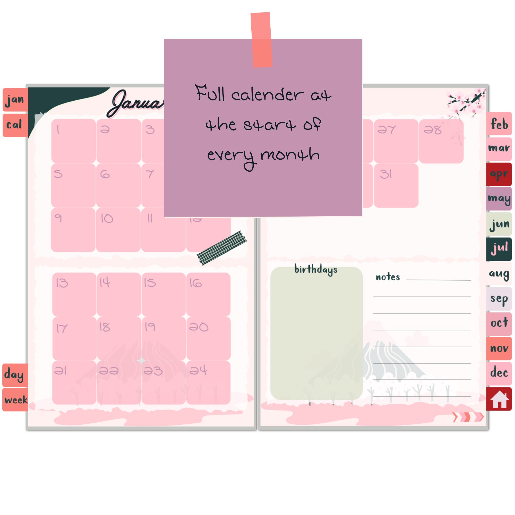 Cherry Blossom Digital Planner | Undated Planner | Daily Weekly Monthly ...