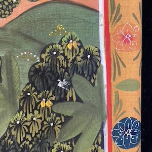 Lord Vishnu in Garden, Original Indian Miniature Art , 35" x 45"-EZ Jewelry and Decor