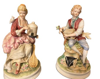 Vintage Pair Brisque Porcelain, A Couple Figurines. 10.5”