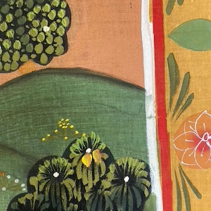 Lord Vishnu in Garden, Original Indian Miniature Art , 35" x 45"-EZ Jewelry and Decor