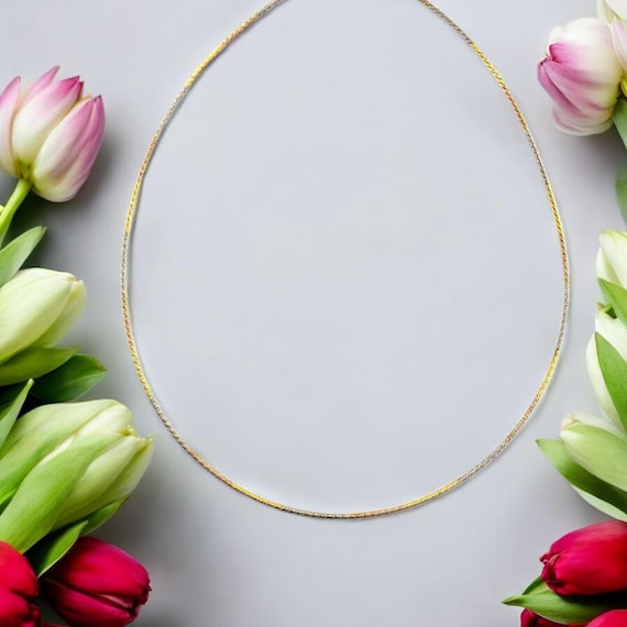 18K Gold 3-Tone Choker Necklace | Vintage 750 Hallmark | Yellow, Rose & White Gold | 16" | 7.9g