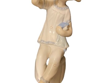 Vintage Lladro Porcelain Girl with Doll Figurine, Handcrafted in Spain