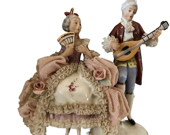 Antique Dresden Porcelain Victorian Couple Figurine, 5.25"