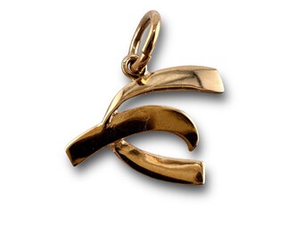 14K Gold Modern E Letter Initial Pendant/ Charm